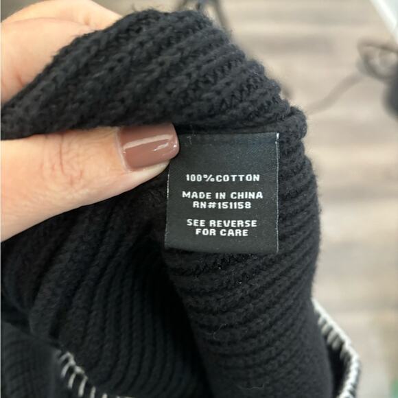 525 America Black Cardigan Sweater With White Trim Fabric Covered Snaps Size L - Picture 6 of 6